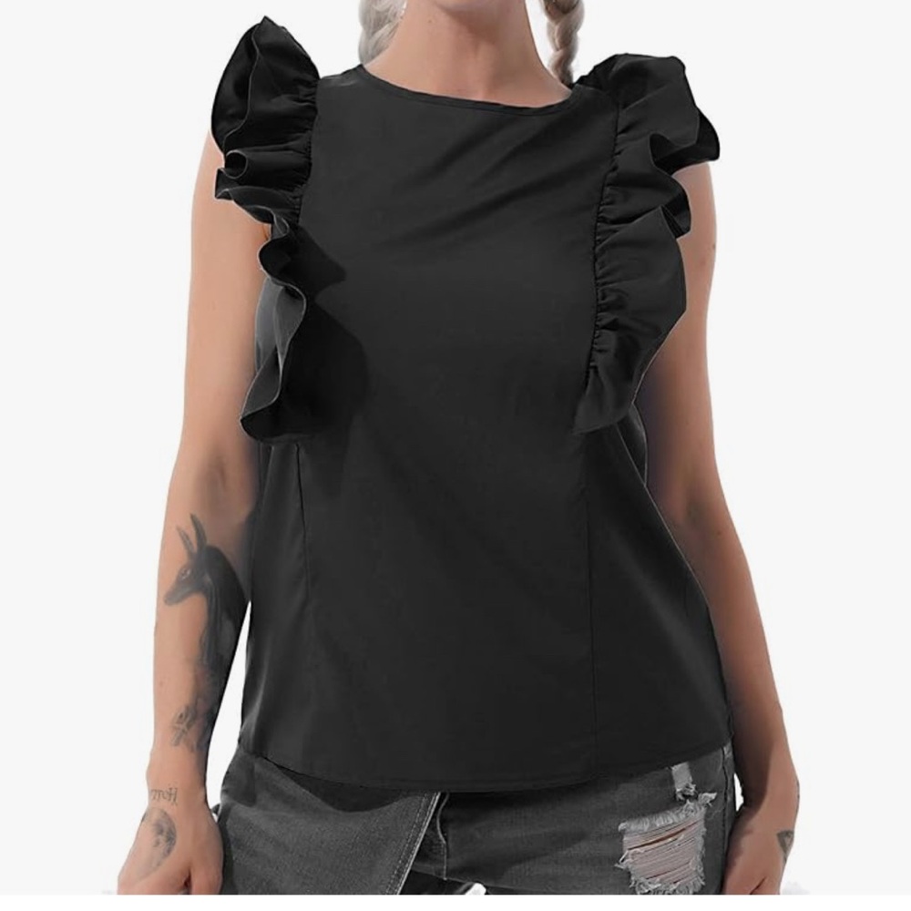 SHEIN Black Ruffled Sleeveless Blouse